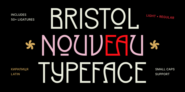 Промо-картинка українська акцидентна гарнітура Bristol Nouveau від Анастасії Олійник, з кирилицею та латинкою